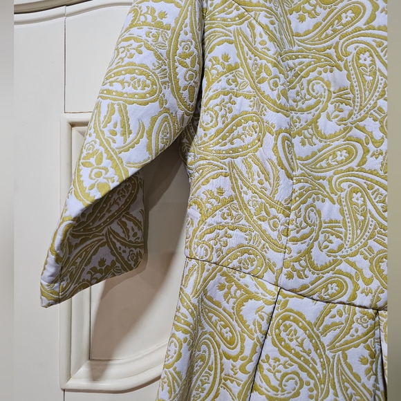 Lucy & Co Large Pleated Paisley Flare Skater Dress Chartreuse Baroque Brocade - Picture 5 of 11